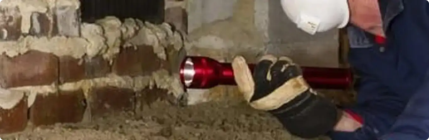 Pest control technician inspecting a crawl space for ant activity in North Richland Hills, TX
